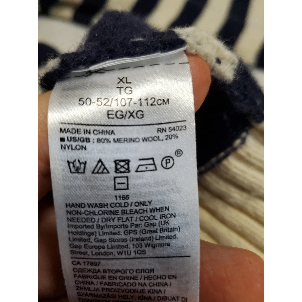Banana Republic Blue Cream Knit Wool Blend Heritage Sweater Men XL‎ Classic